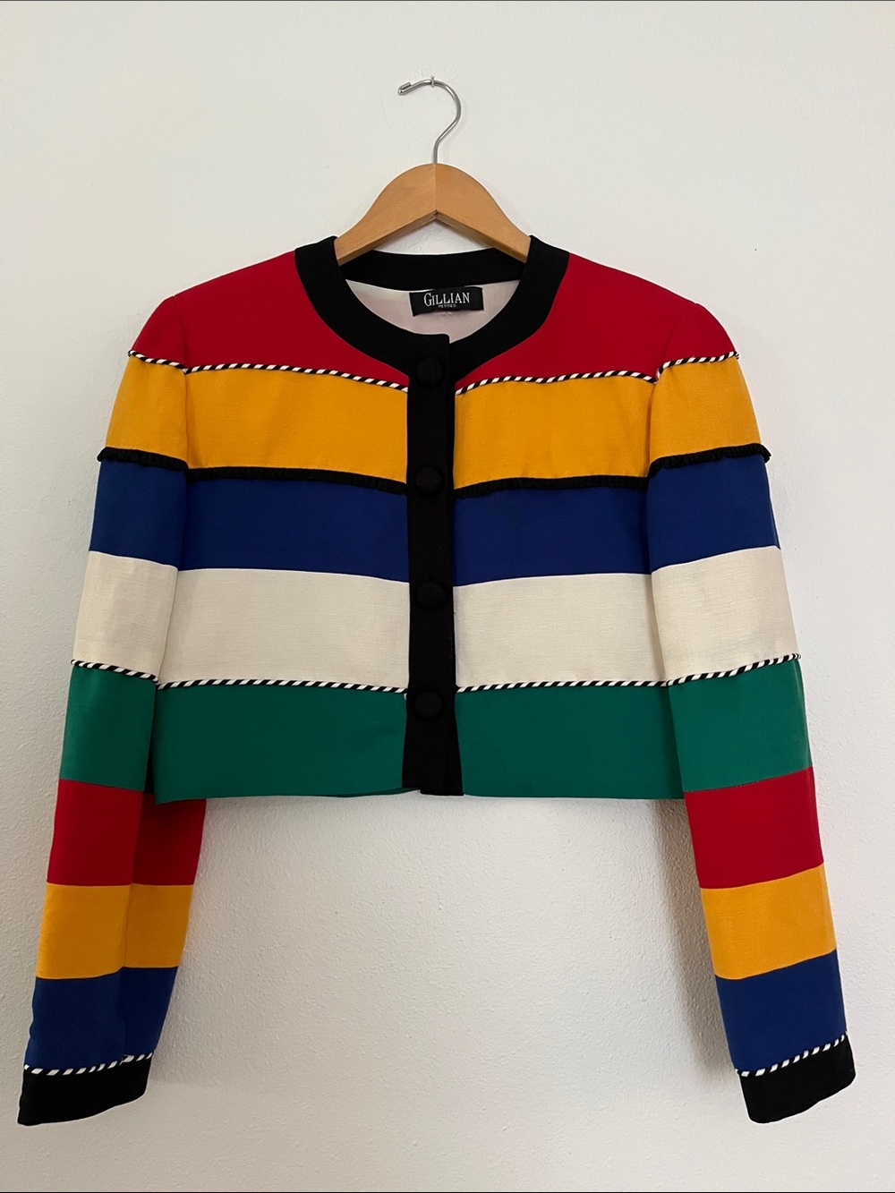 Gillian Cropped Multicolor Striped Cardigan - Red, Yellow, Blue, Green, Cream